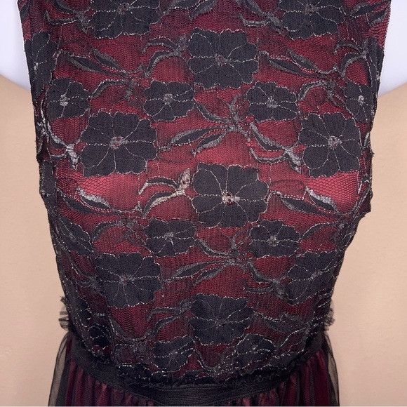 SIZE 5 VINTAGE 90s BLACK RED EVENT DRESS FORMAL JUNIORS STRETCH TULLE GOTH - Picture 2 of 13